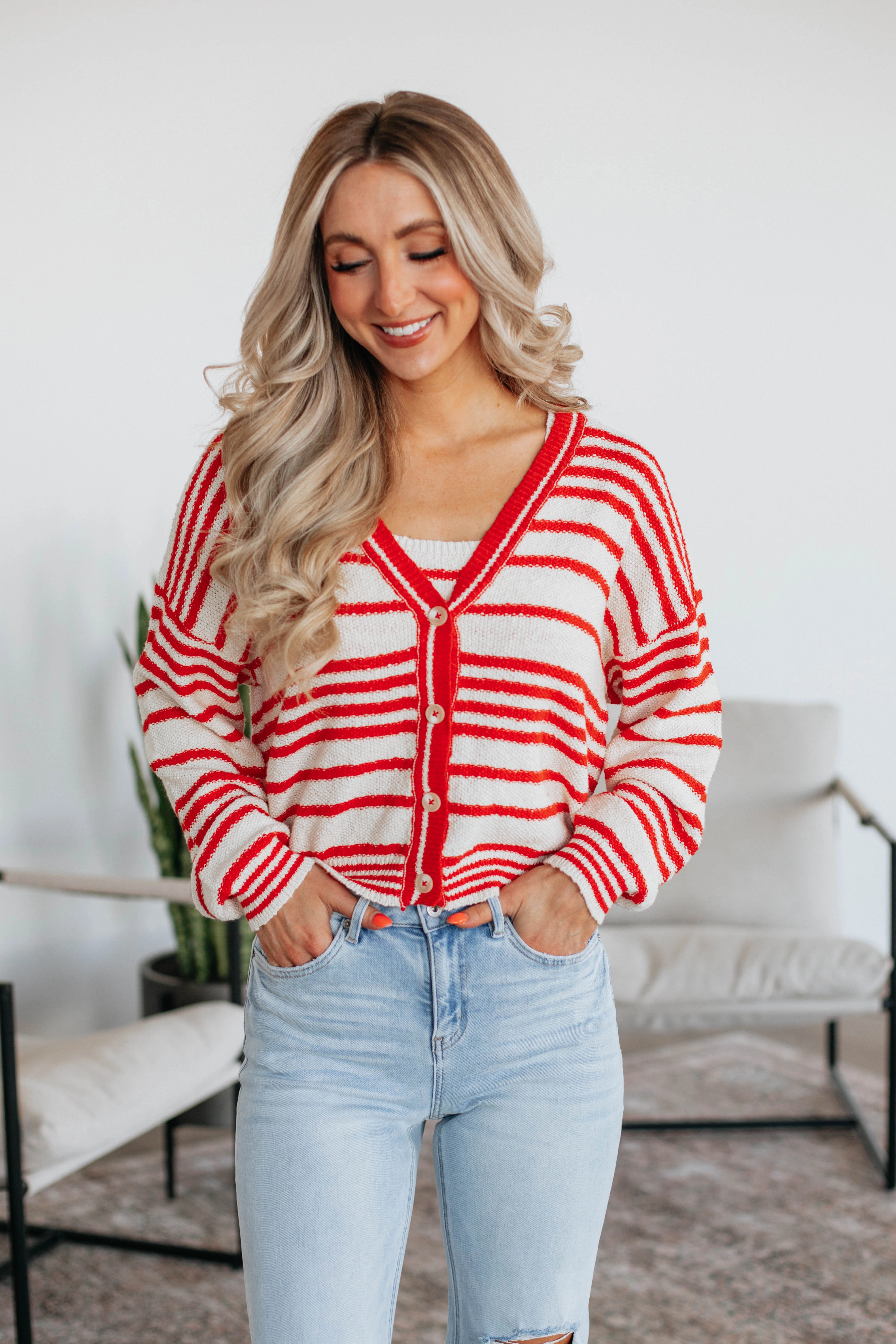 Scottie Striped Cardigan - Cherry Mix Lightweight Comfort