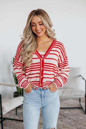 Scottie Striped Cardigan - Cherry Mix Lightweight Comfort