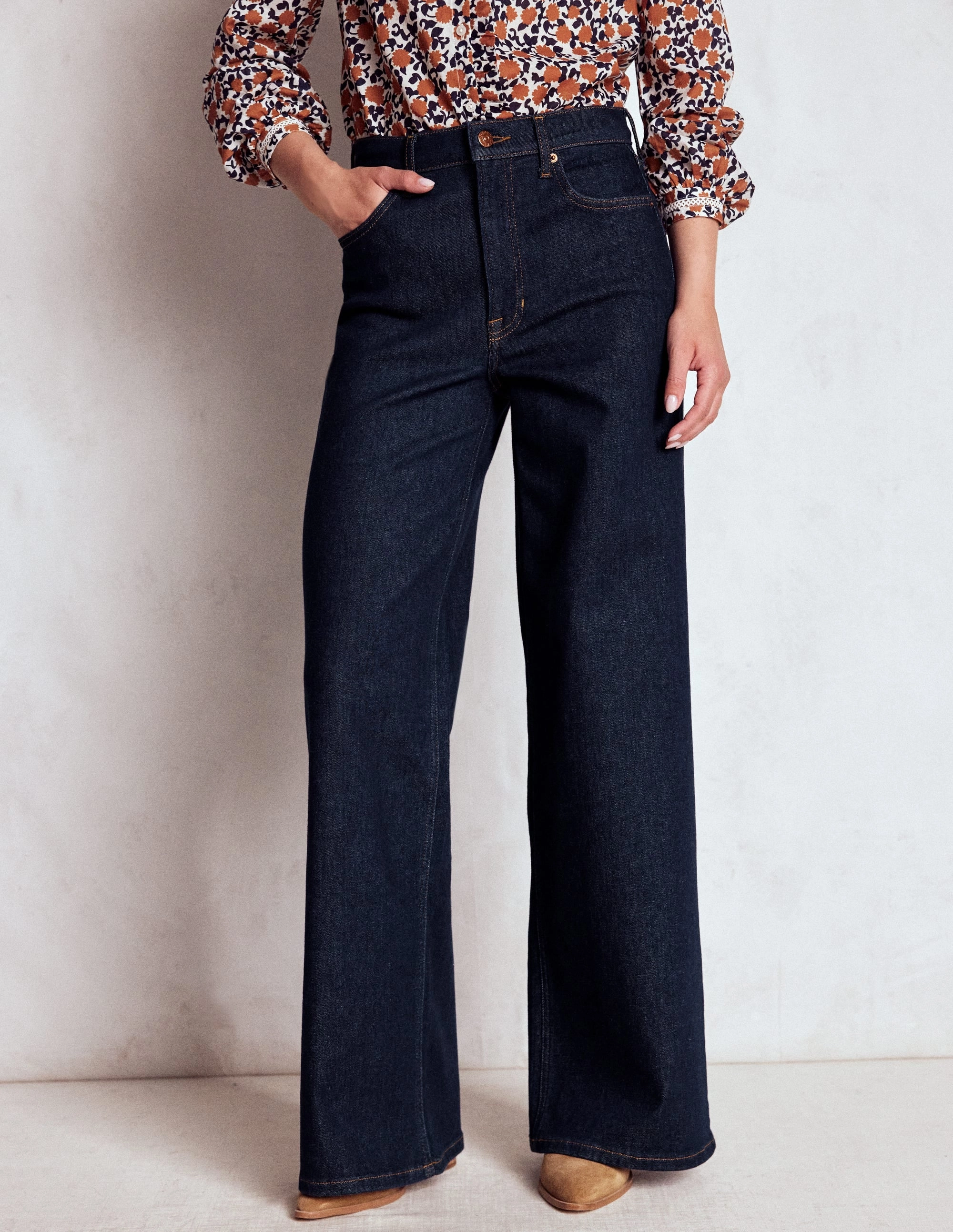 Soft Touch Material High Rise Wide Leg Jeans-Indigo Rinse