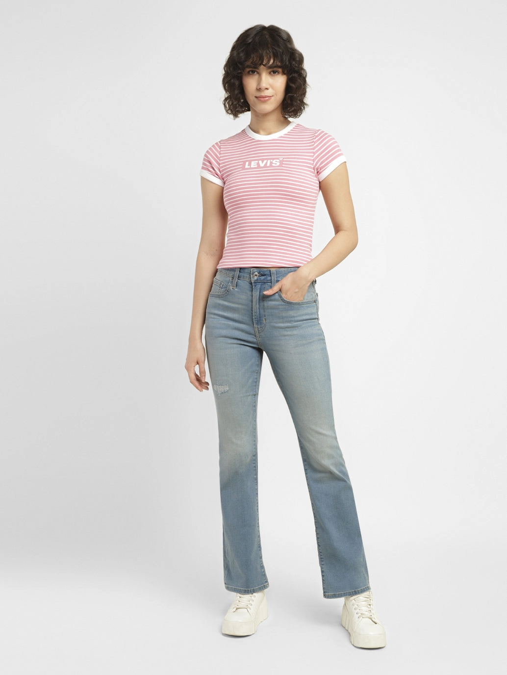 Simple Utility Outdoor Adventure Stylish Women's 725 Blue Flared Fit High Rise Jeans