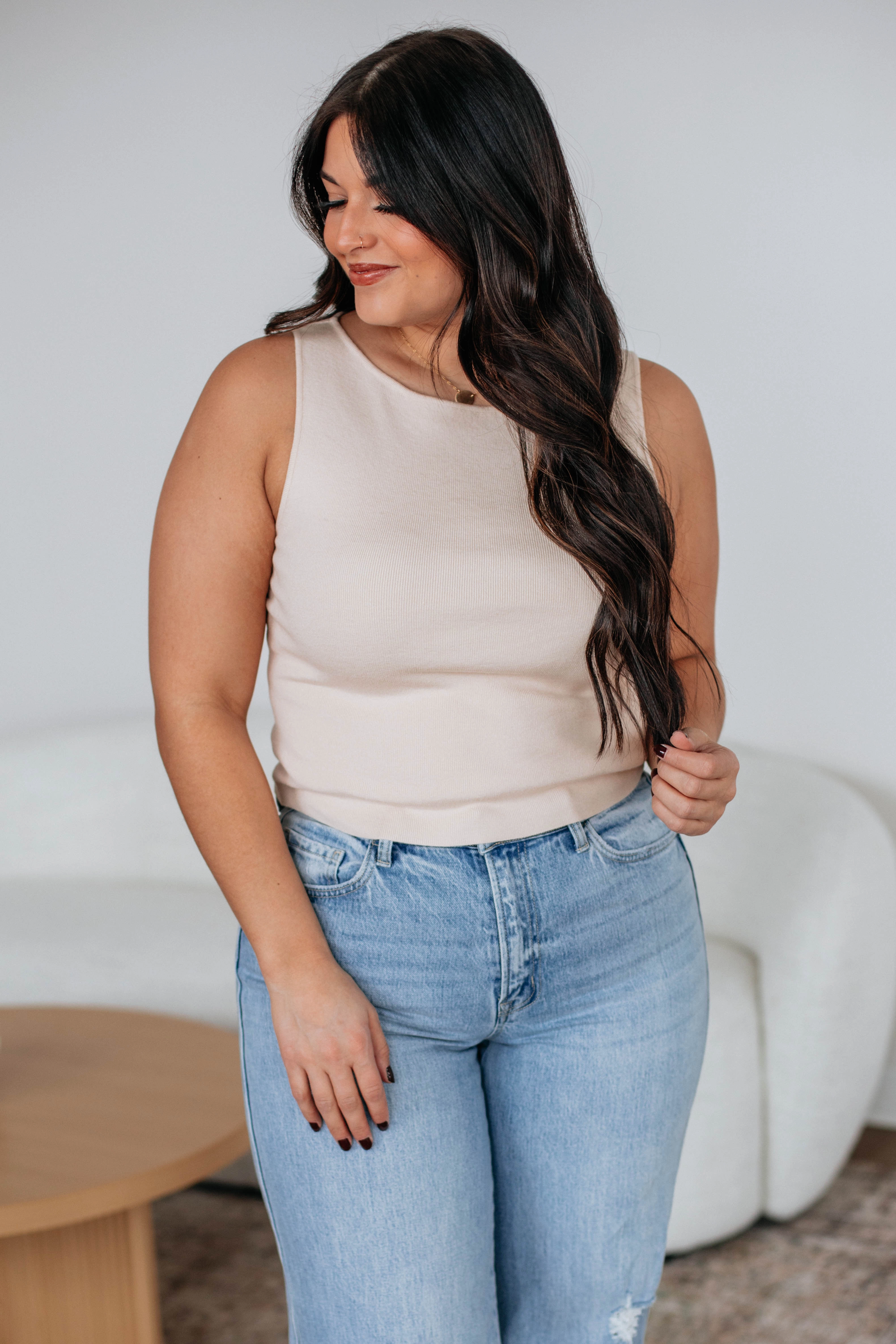 Zari Sweater Tank - Cream Relaxed Stretch Textured Fabric