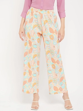 Madame Floral Flared Trousers Flat waistband Layered Style