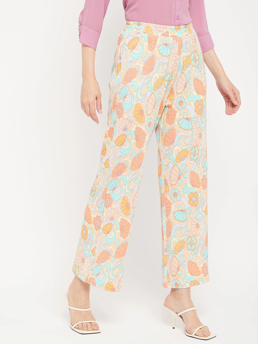 Madame Floral Flared Trousers Tangle Free Cuffs