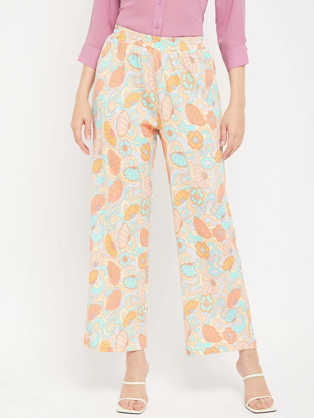 Madame Floral Flared Trousers Flat waistband Layered Style
