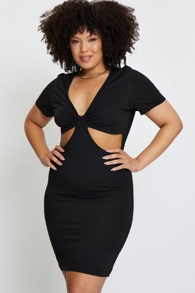 Black Mini Bodycon Dress Colla Short Sleeve Jersey Vibrant Colors