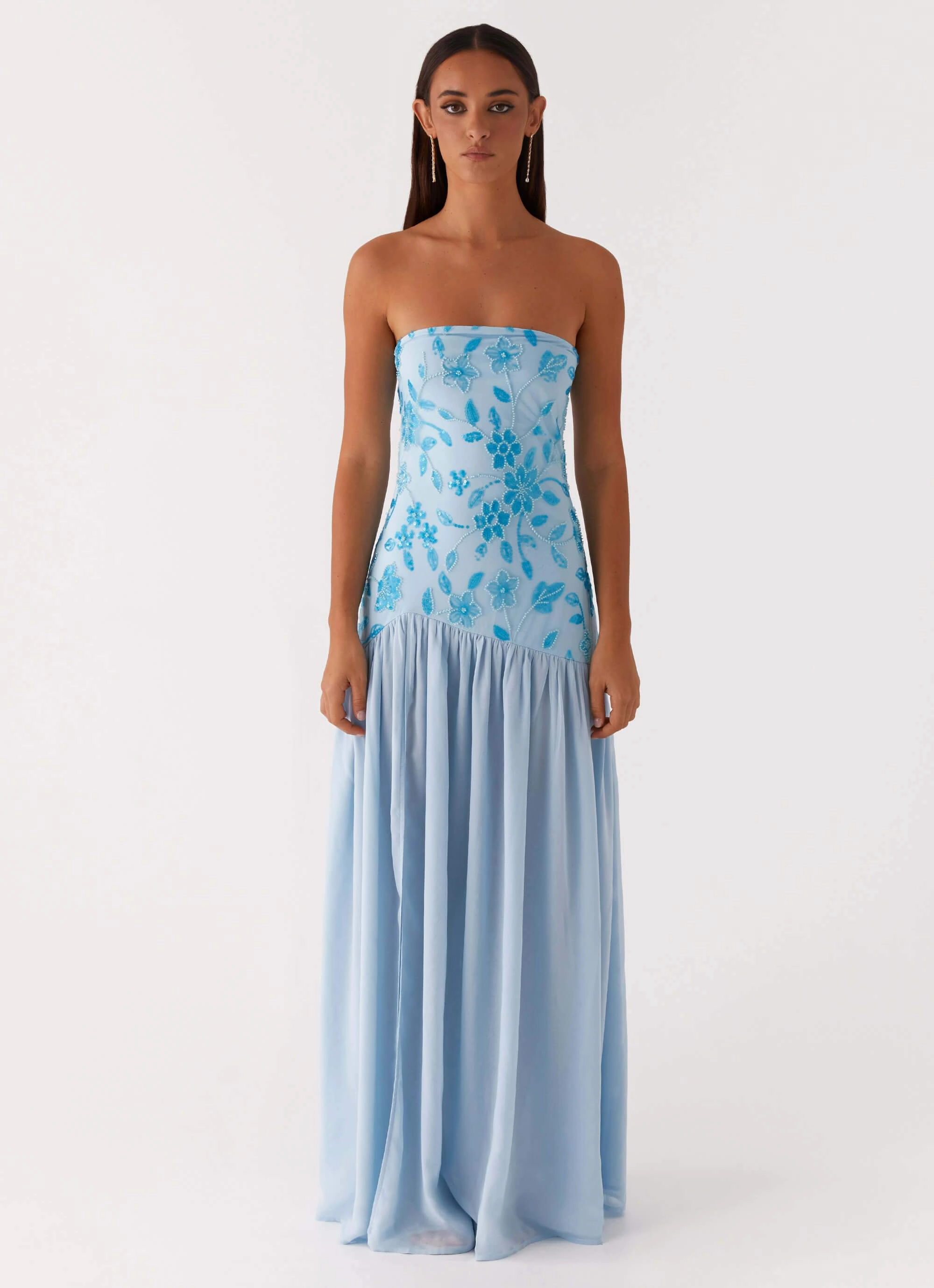Stylish and Comfortable Eden Strapless Beaded Maxi Dress - Blue