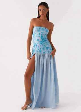 Kind Glow Everyday Movement Eden Strapless Beaded Maxi Dress - Blue