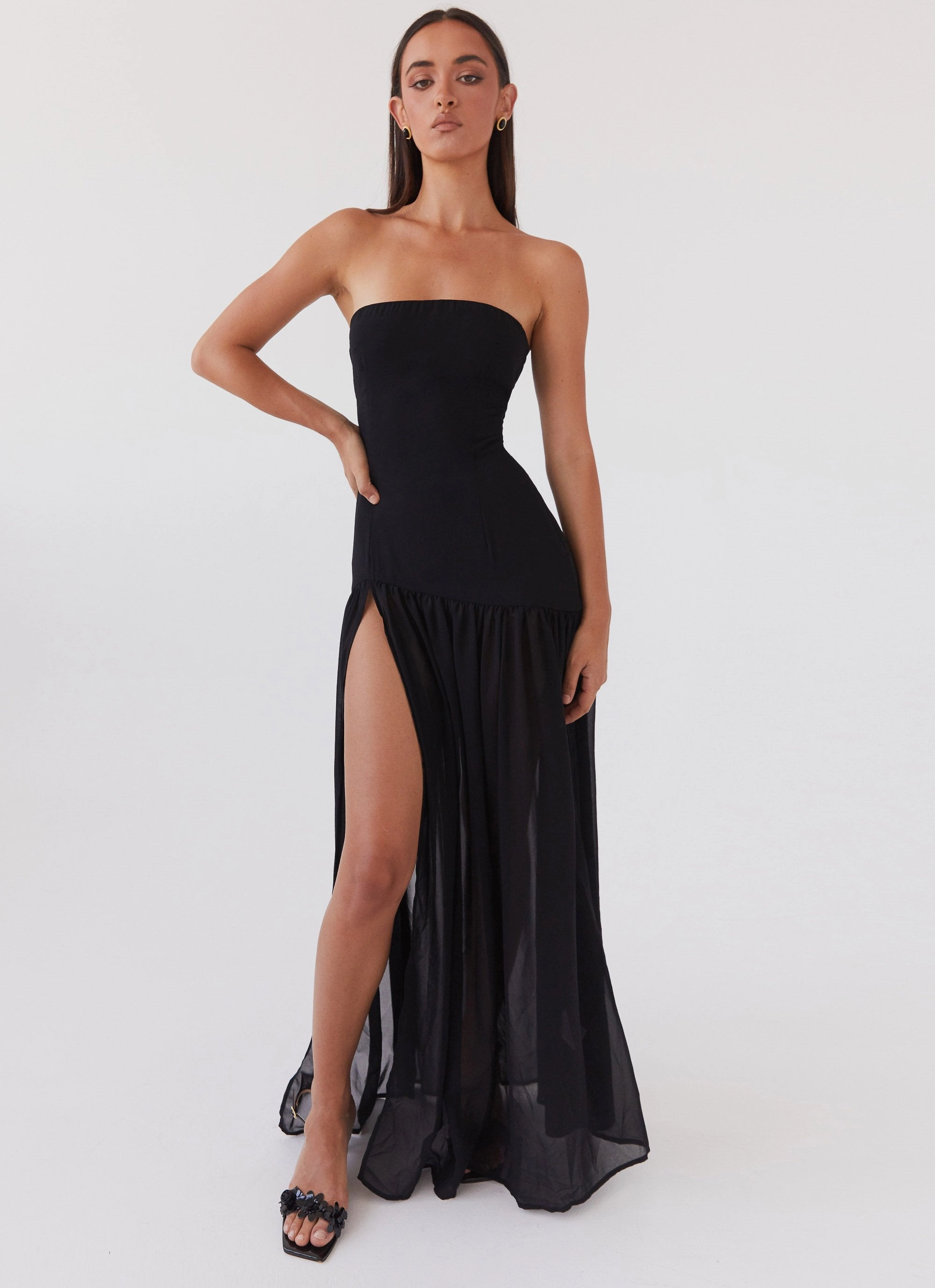Eden Strapless Maxi Dress - Black Young Edge Fitted waist