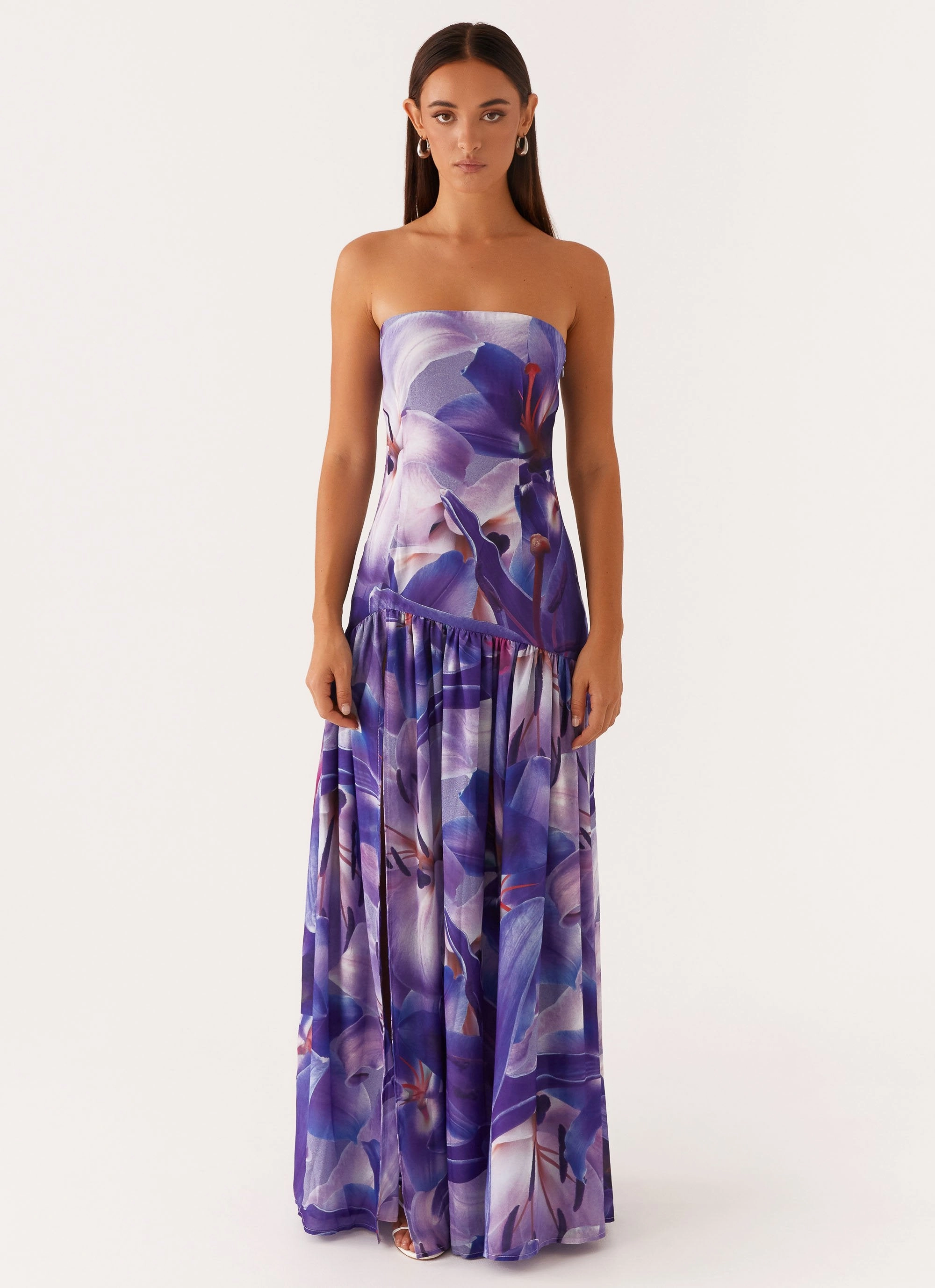 Chic Casual Wear Casual Core Eden Strapless Maxi Dress - Purple White Lilly
