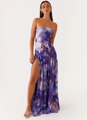 Casual Chic Eden Strapless Maxi Dress - Purple White Lilly