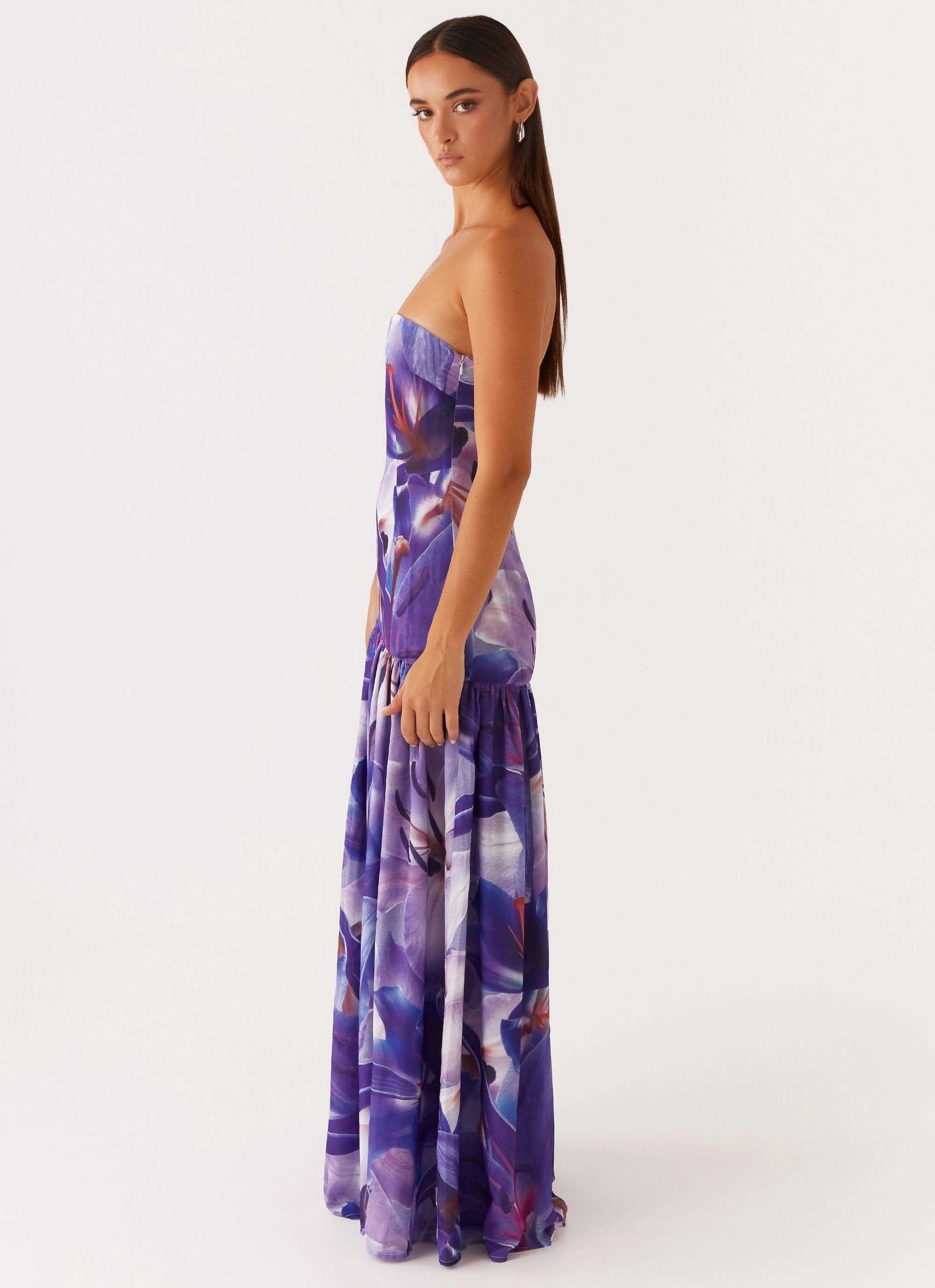 Chill Friendly Eden Strapless Maxi Dress - Purple White Lilly