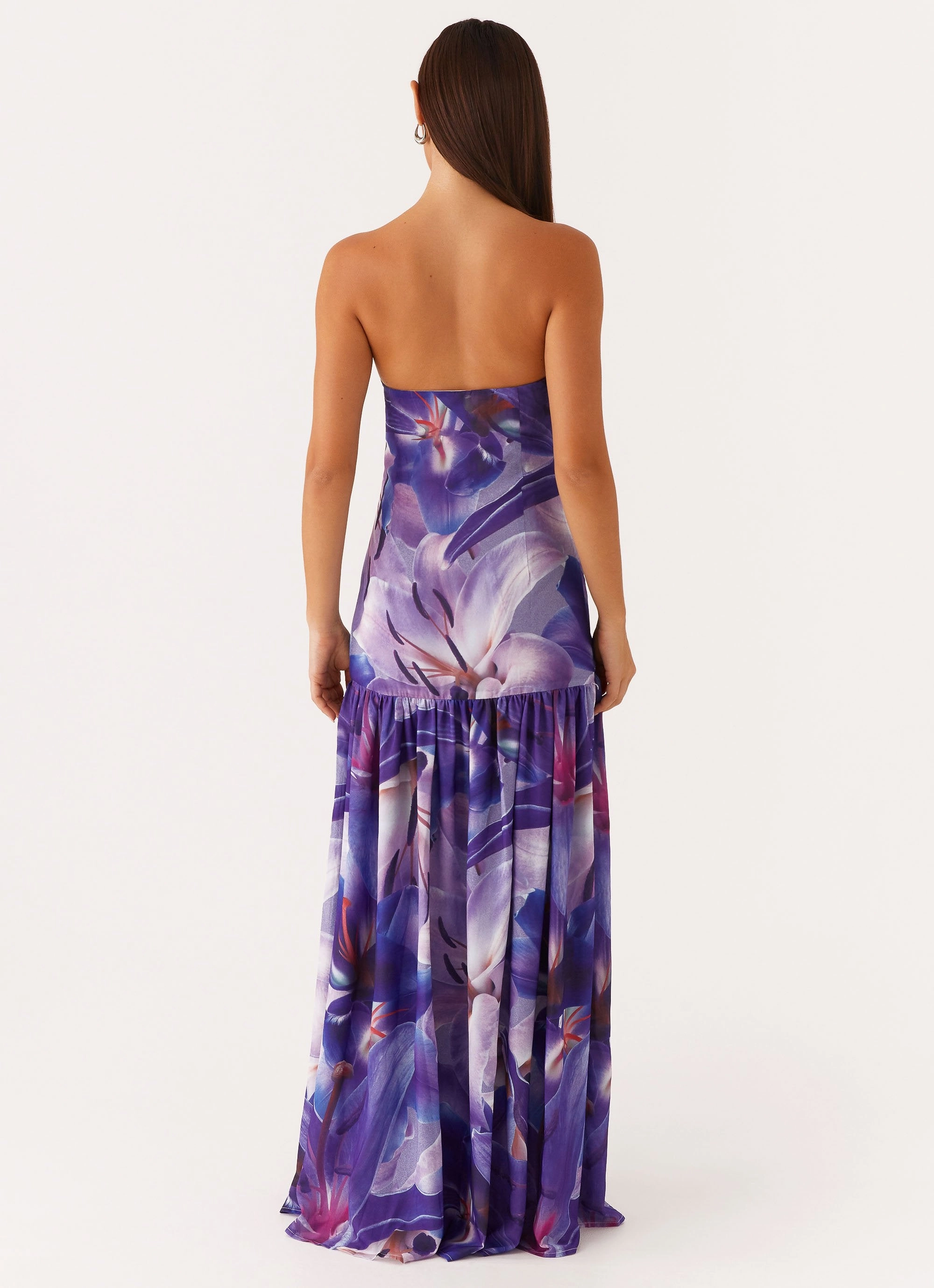 Eden Strapless Maxi Dress - Purple White Lilly Delicate Mood Date Vibe