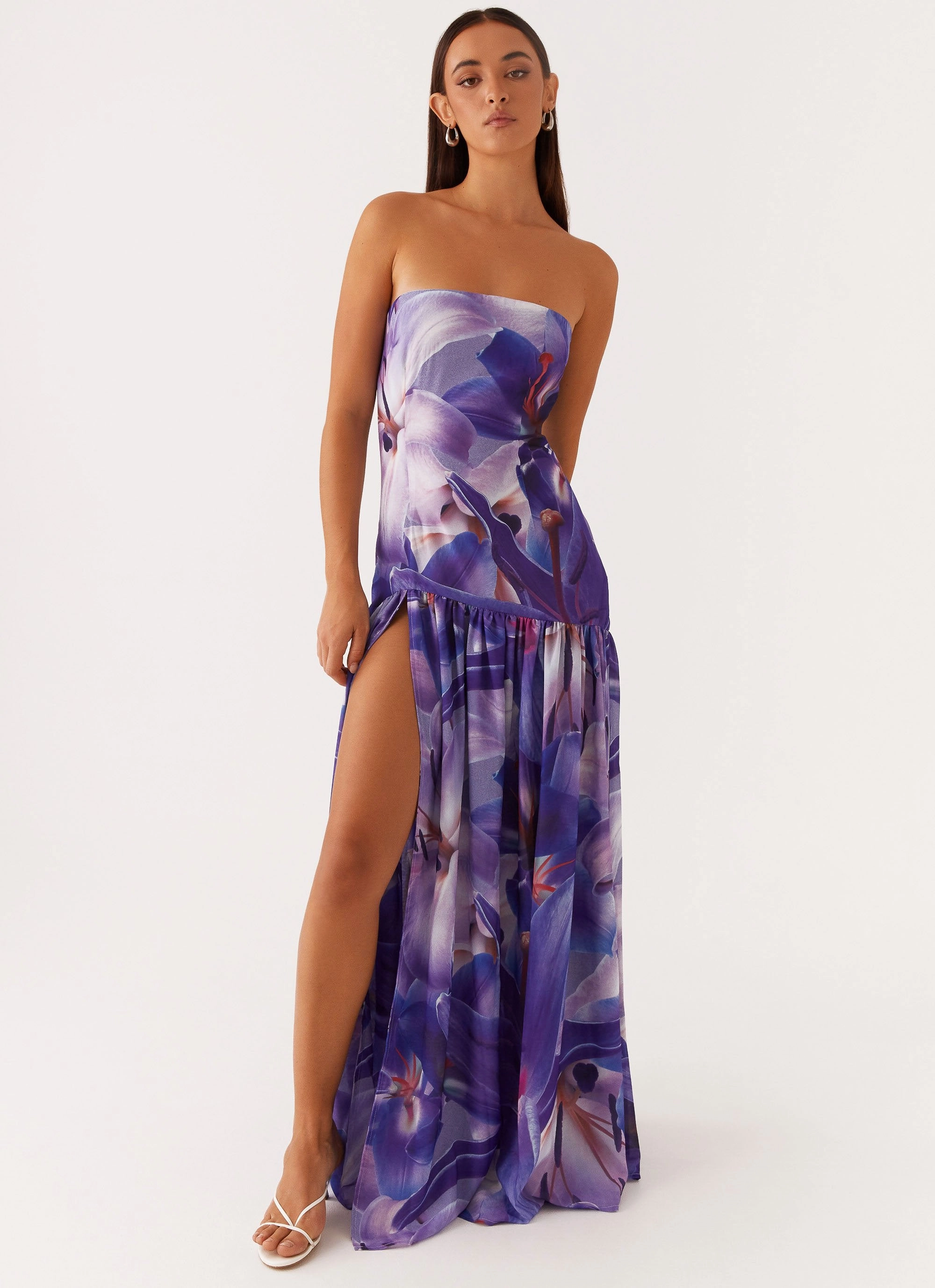 Casual Chic Eden Strapless Maxi Dress - Purple White Lilly