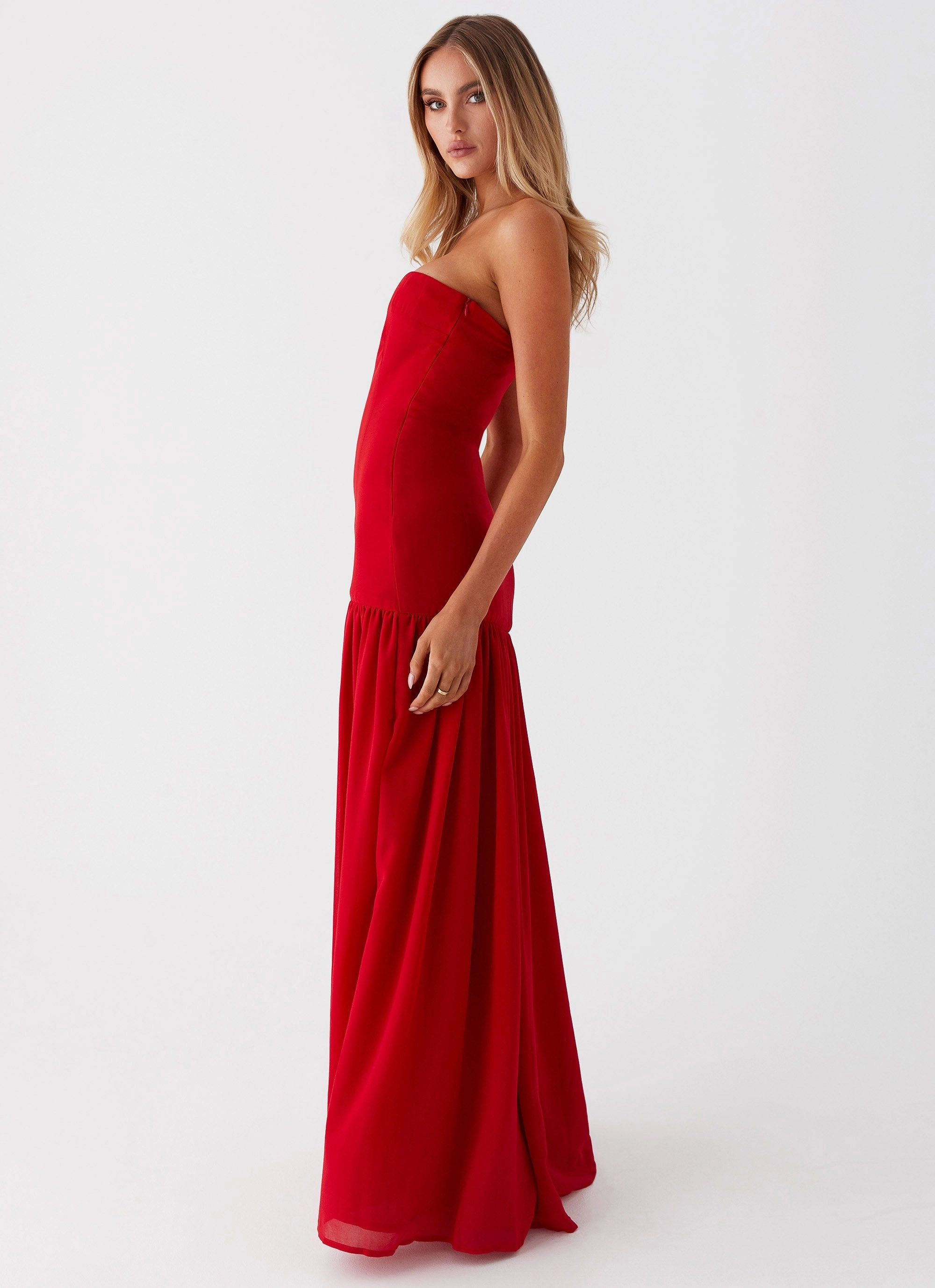 Eden Strapless Maxi Dress - Red Pose Glow