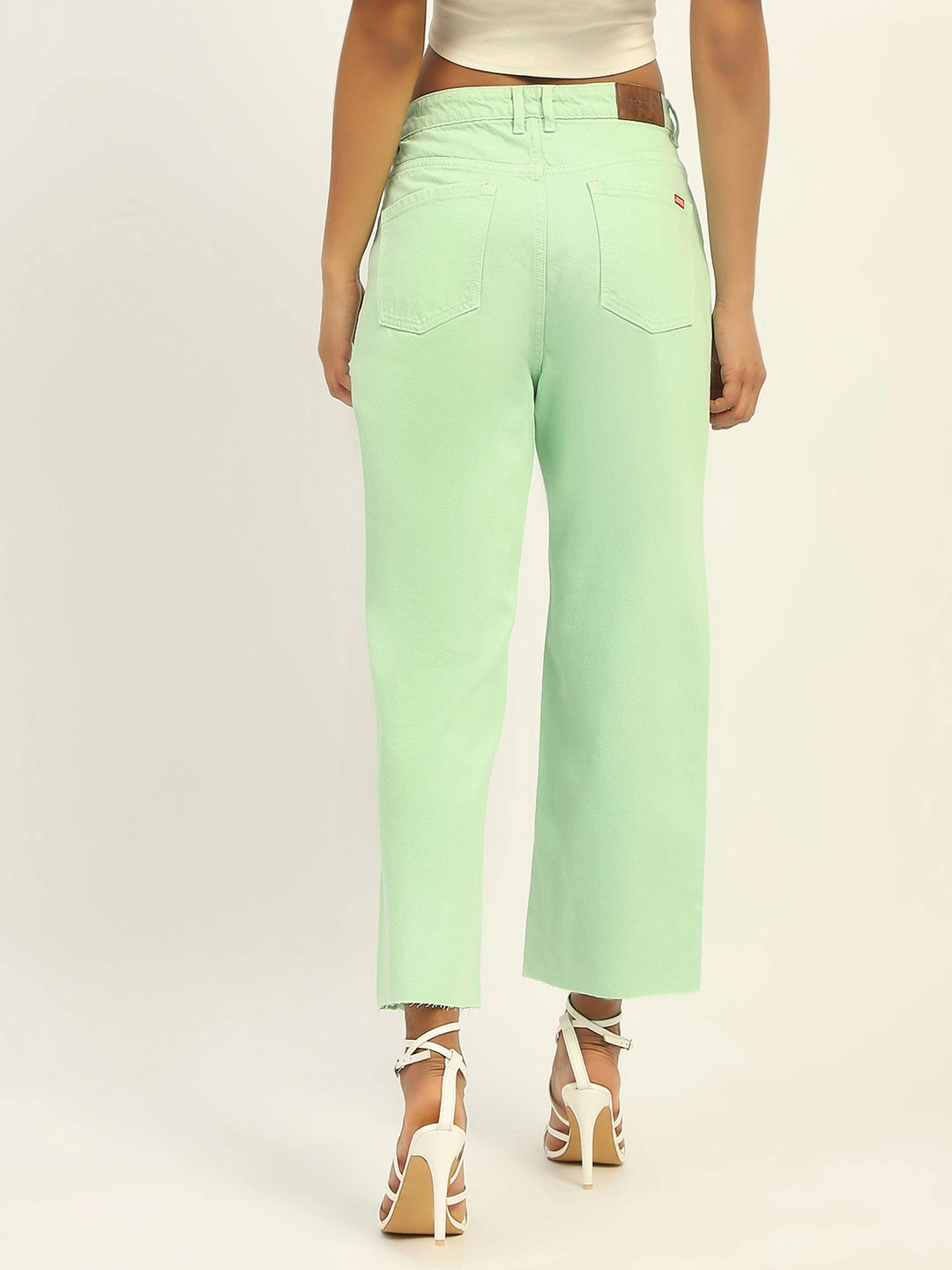 Classic Five Pocket Design Madame Regular Mid Rise Cotton Green Denim