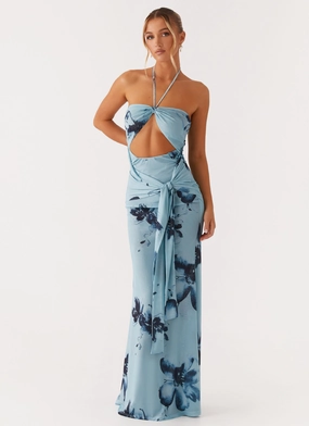 Antonia Maxi Dress - Black Blue Floral Sunset Hour