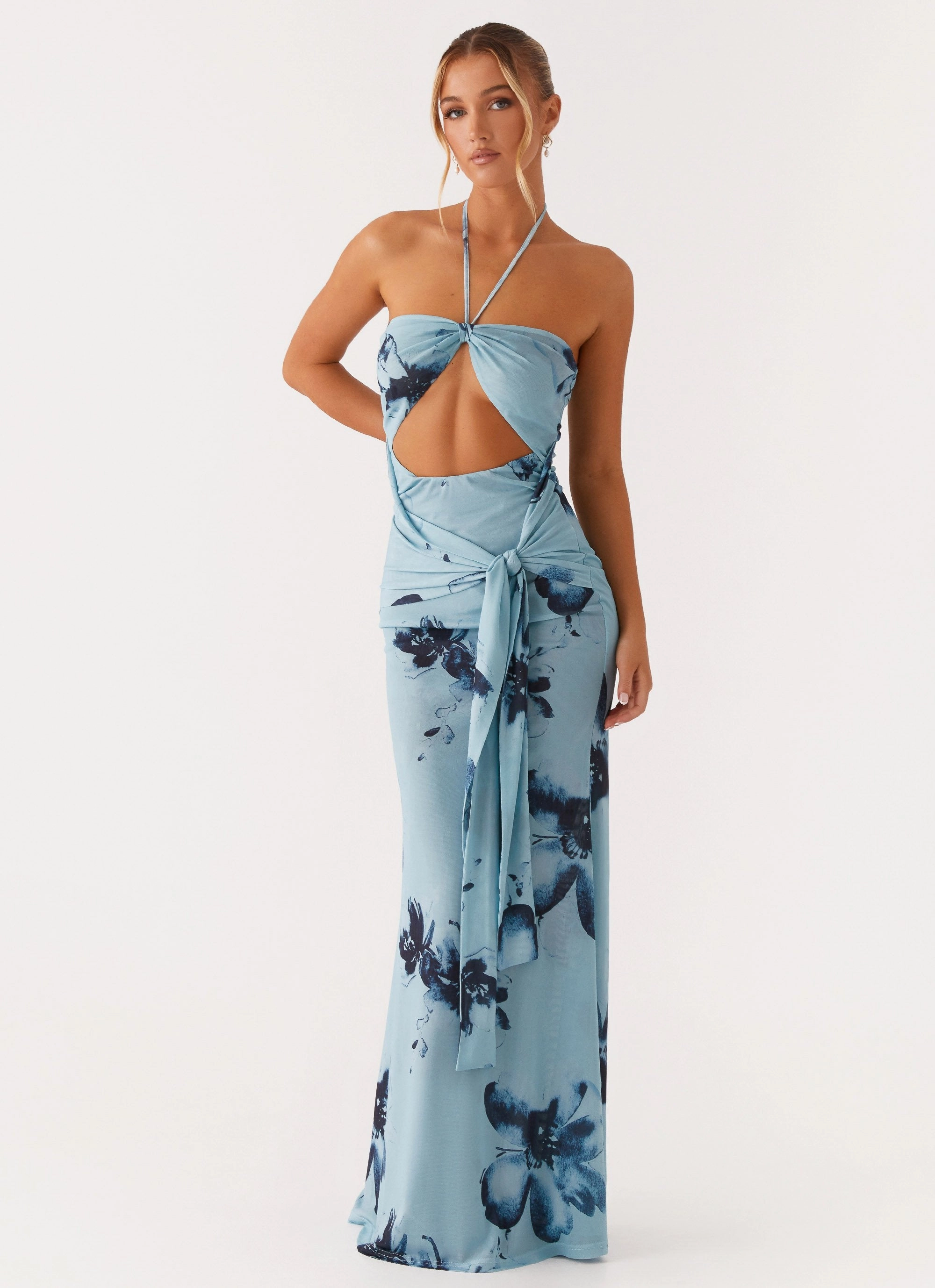 Antonia Maxi Dress - Black Blue Floral Sunset Hour