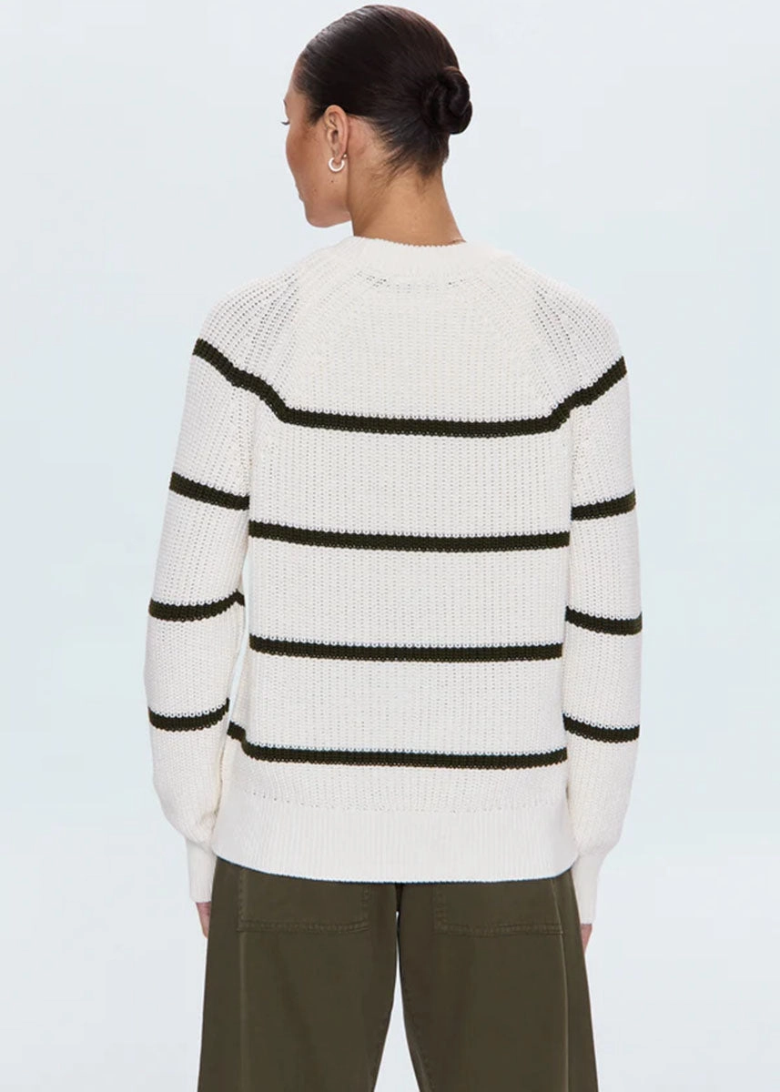 Luxe Touch Timeless Style Edie Raglan Crewneck Sweater - Olive Stripe