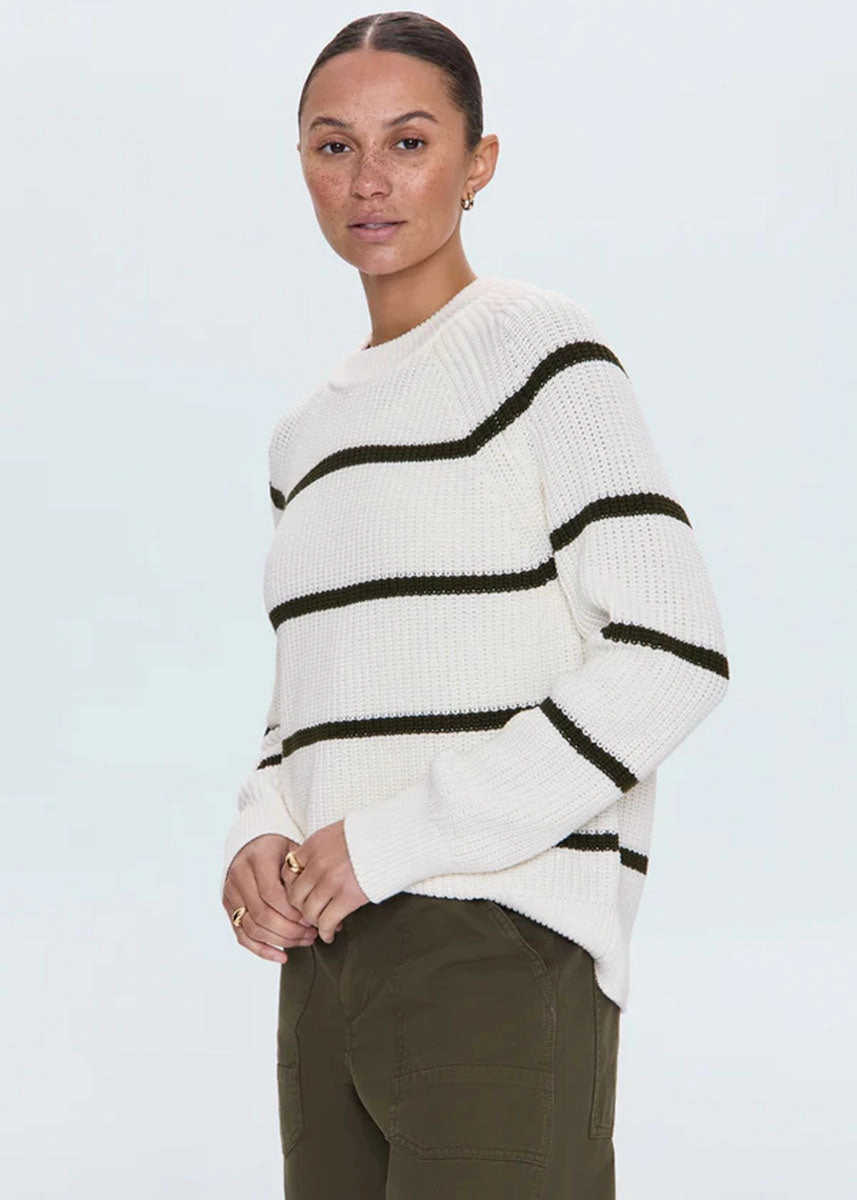 Warm design Edie Raglan Crewneck Sweater - Olive Stripe