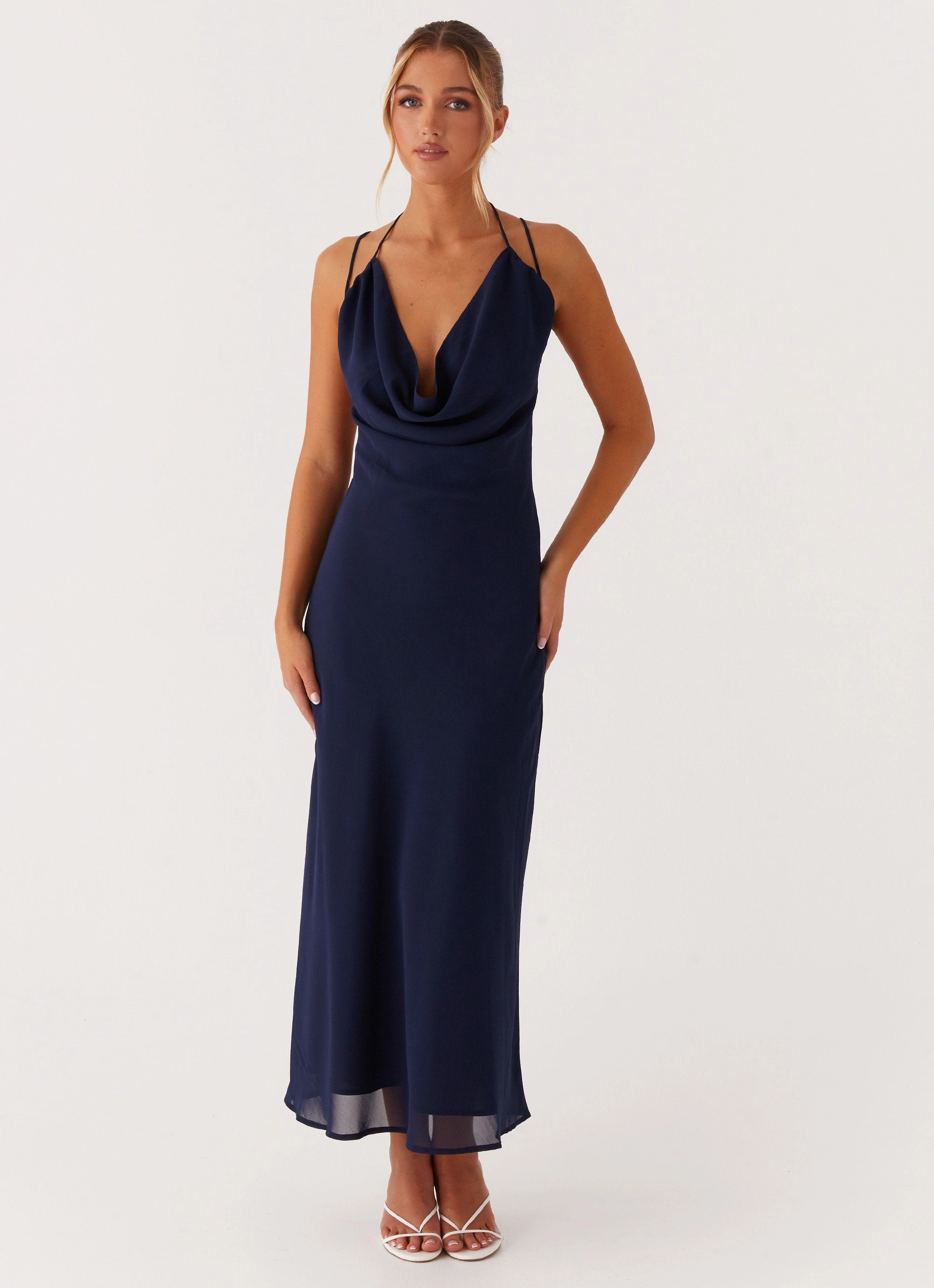 Fresh Texture Lightweight-Layer Clover Club Maxi Dress - Navy