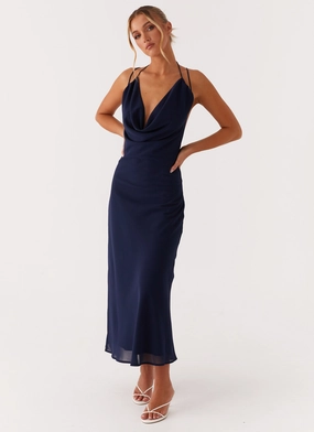 Clover Club Maxi Dress - Navy Lounge Fit Minimalist-Trend