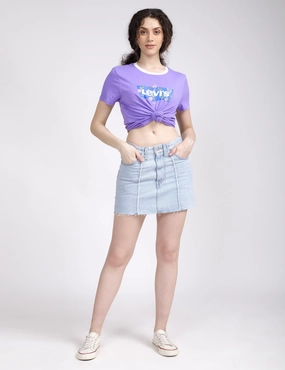 Women's Mid Rise Light Blue?Regular Fit Skirt slim fit