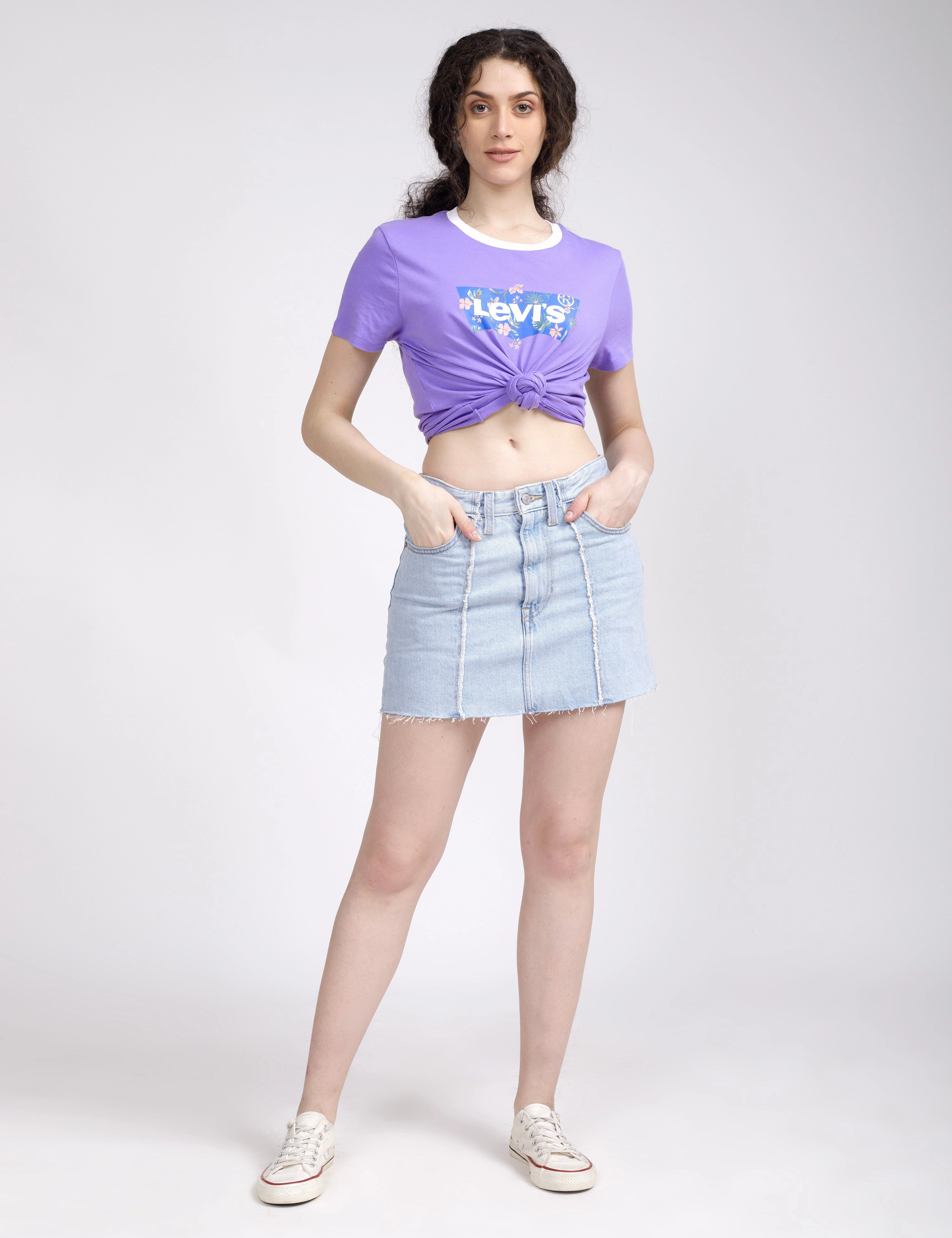 Women's Mid Rise Light Blue?Regular Fit Skirt slim fit