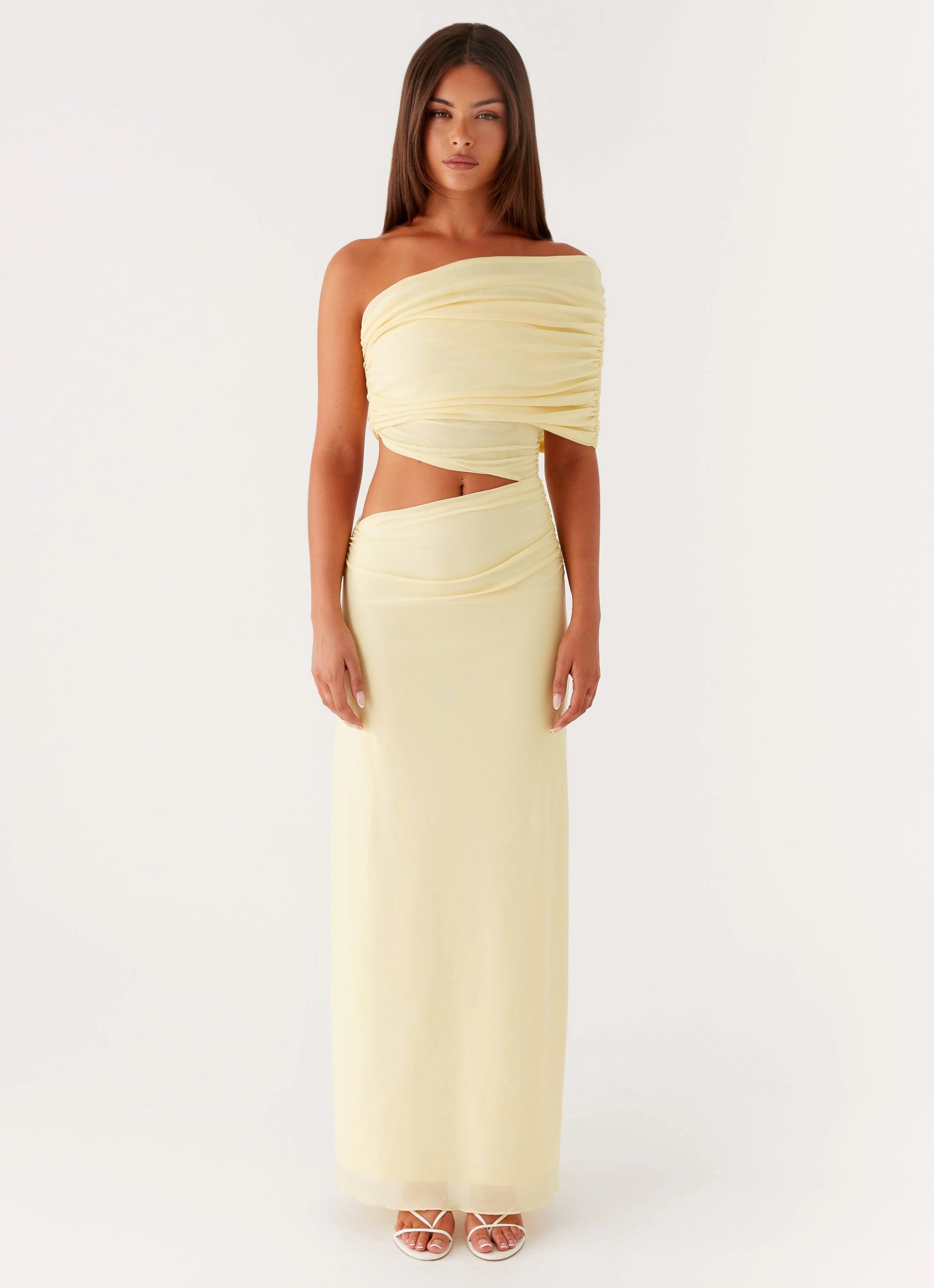 Gillian Maxi Dress - Yellow Zip Closure Asymmetrical hem