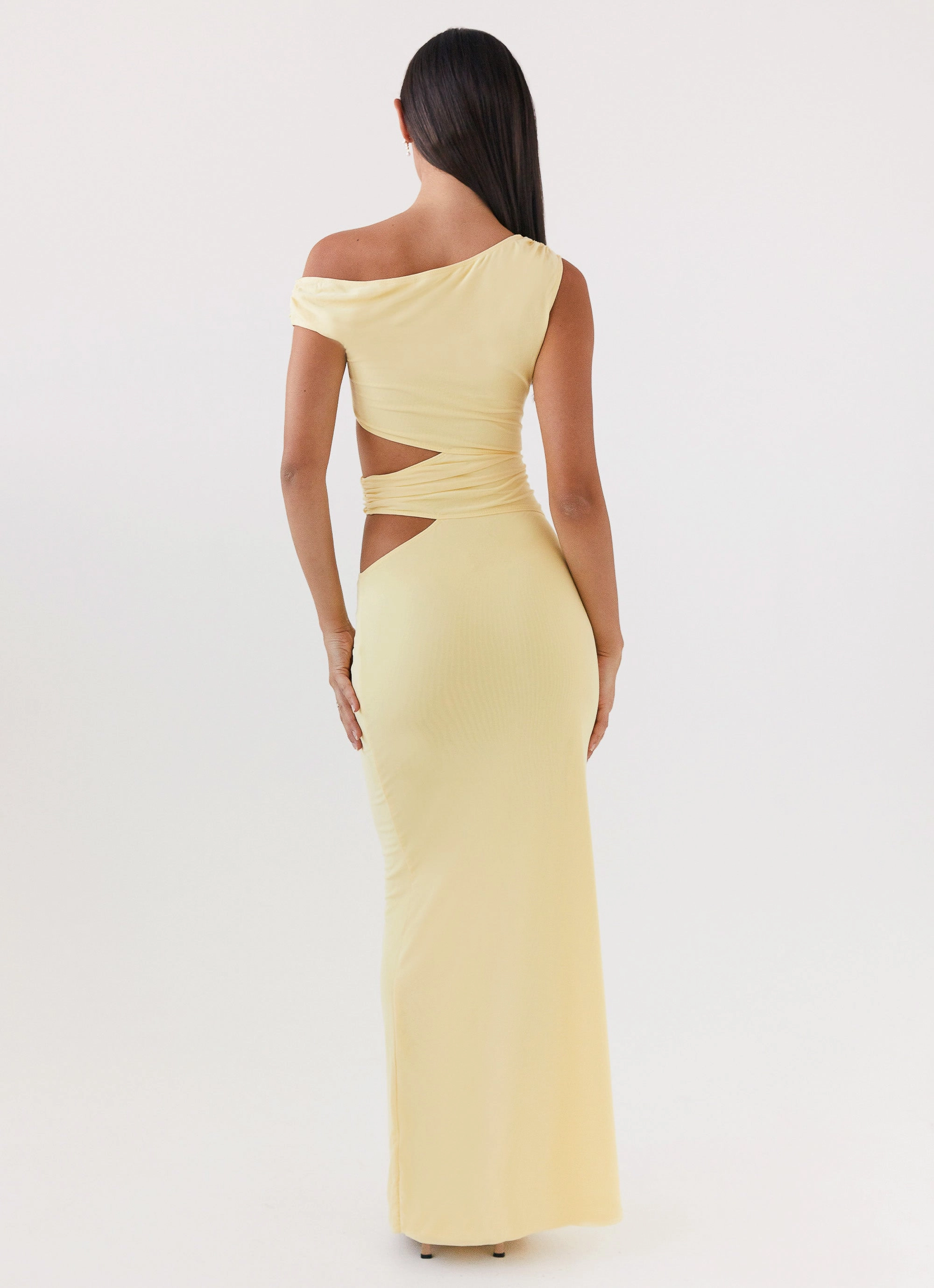 Margot One Shoulder Maxi Dress - Yellow Villa Light Romantic dinner wear