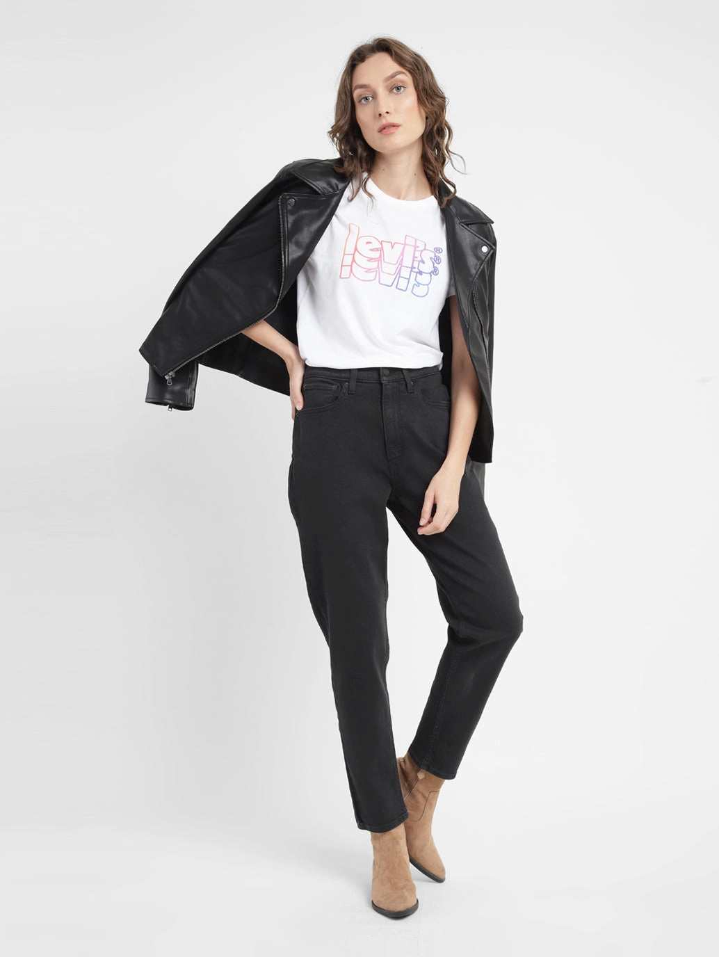 Light material Women's 80s Mom Black Loose Fit High Rise Jeans