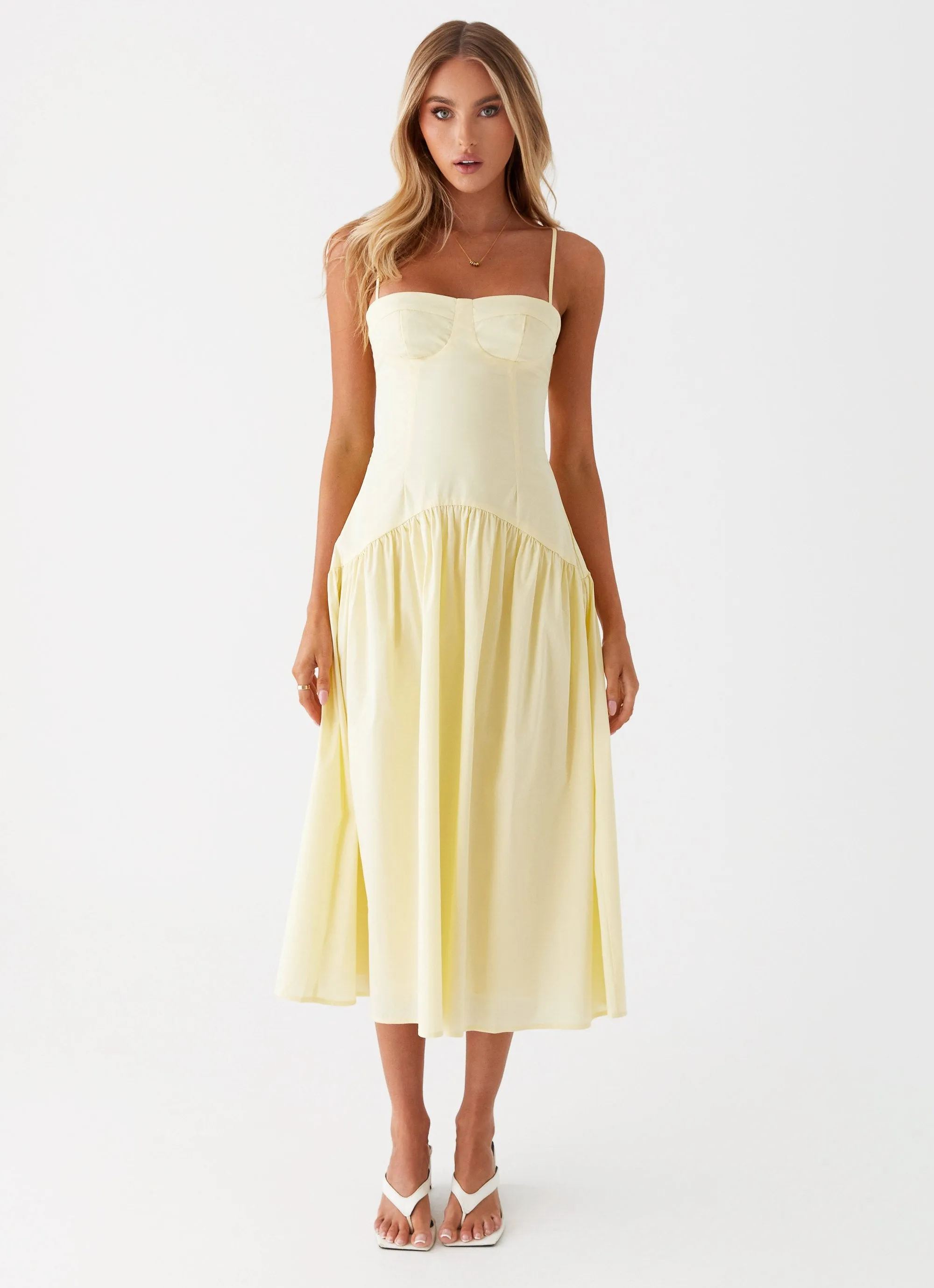 Yvette Corset Midi Dress - Yellow Texture Softness