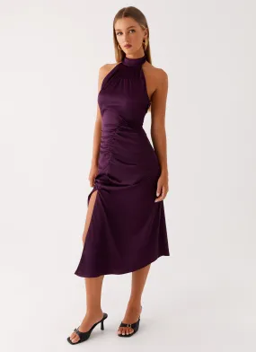 Casta Halterneck Midi Dress - Plum Stylish Waistband Design