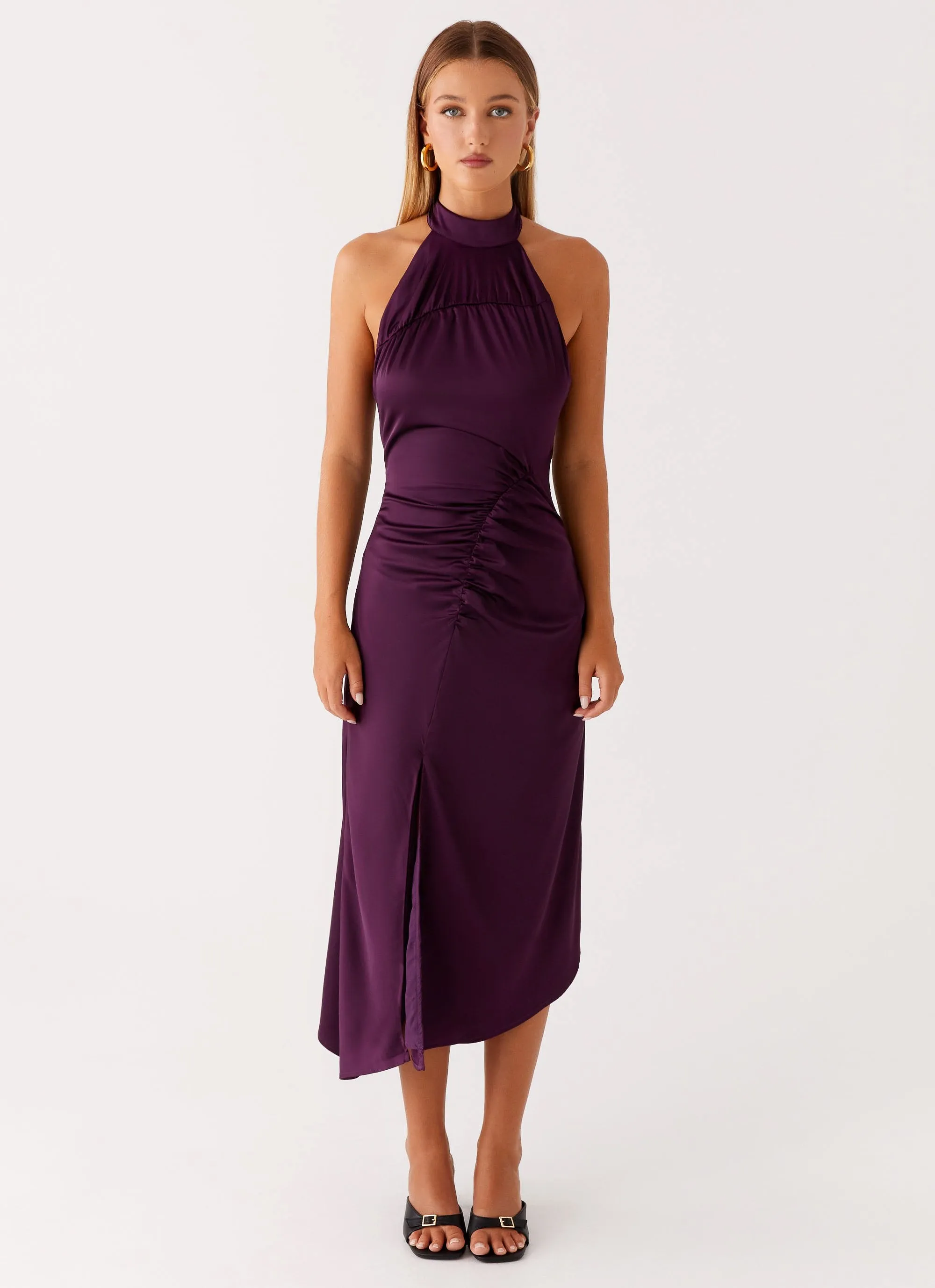 Tailored Mood Casta Halterneck Midi Dress - Plum