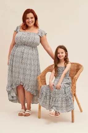 Sleek And Stylish Button Chic Animal Print Kids Midi Dress Singlet Tiered