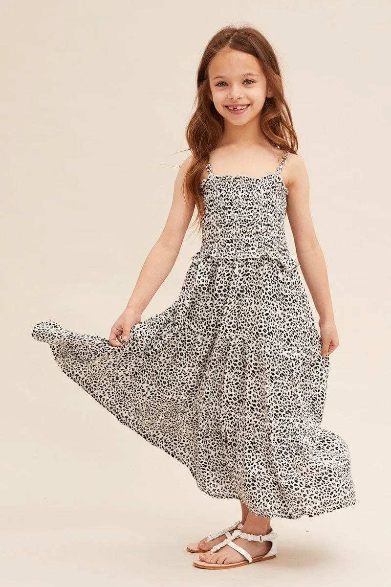 Animal Print Kids Midi Dress Singlet Tiered elegant design