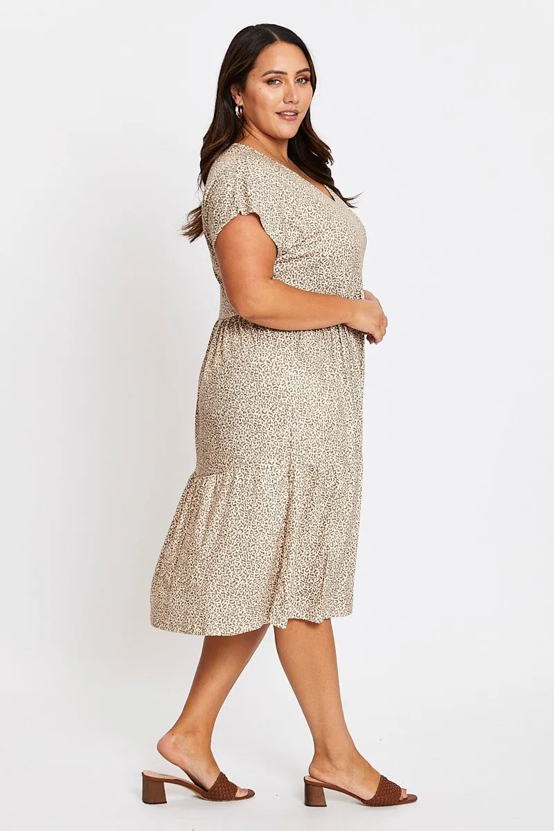 High-Low-Hem Animal Print Short Sleeve Leopard Dress