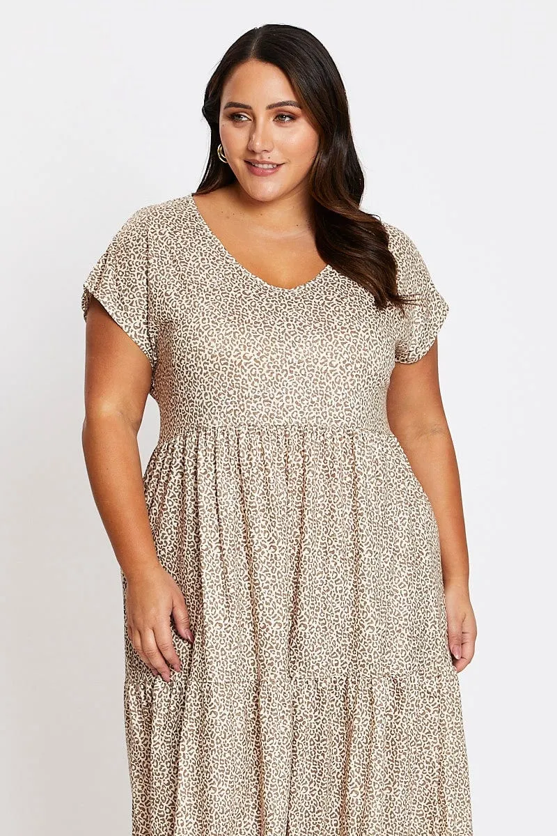 Farm Scene Animal Print Short Sleeve Leopard Dress