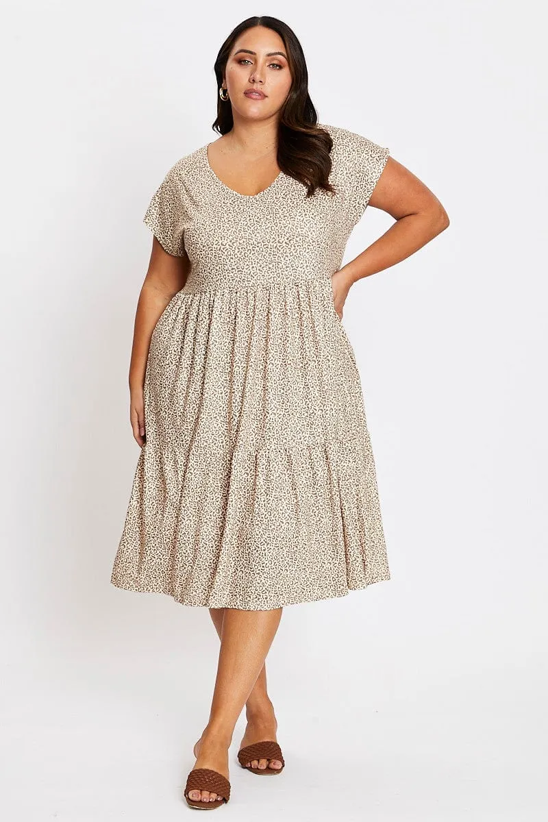 Quiet Mood Flattering Cut Animal Print Short Sleeve Leopard Dress