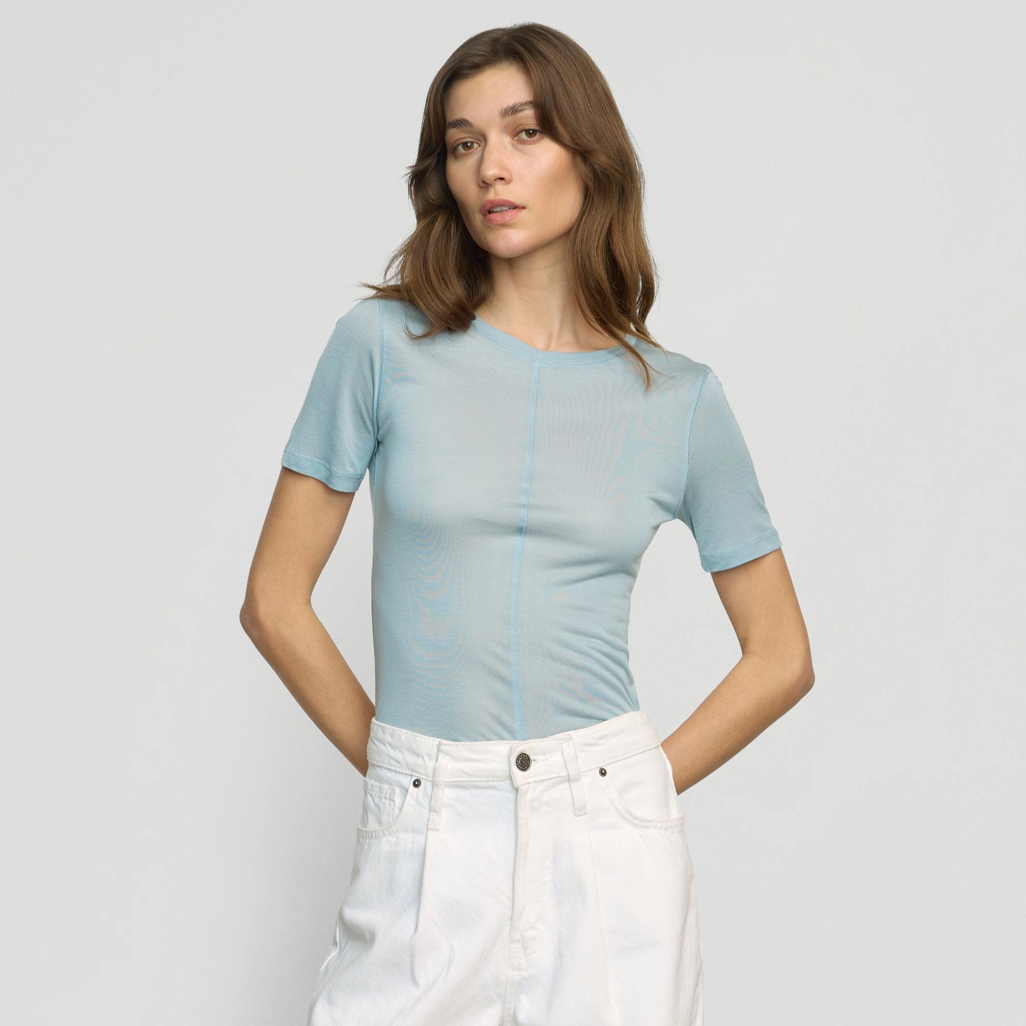 Weekend Comfort Wear Fashion Fit Thea Semi-Sheer Tencel Crew-Neck Tee