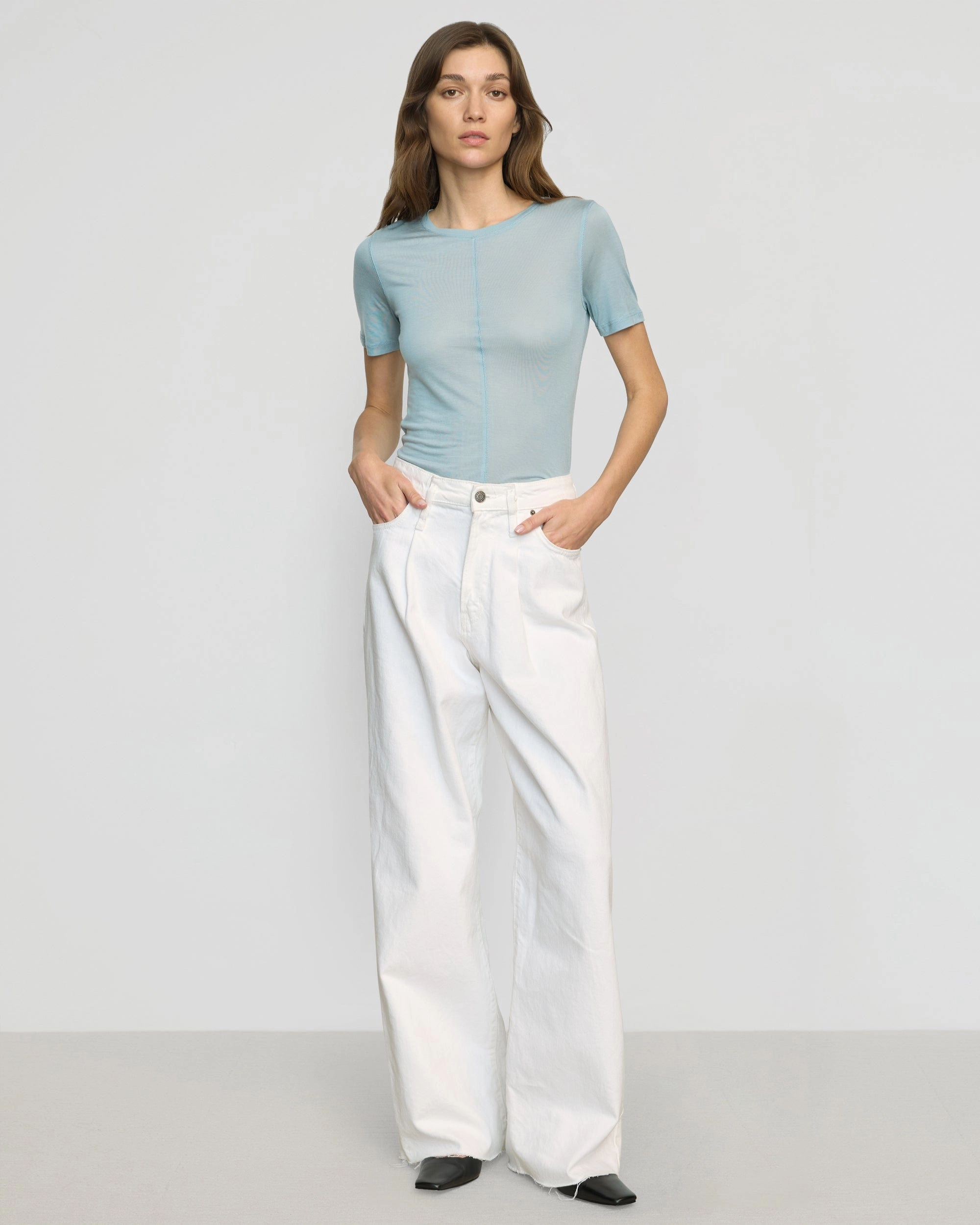 UV protected Quick Fit Design Thea Semi-Sheer Tencel Crew-Neck Tee