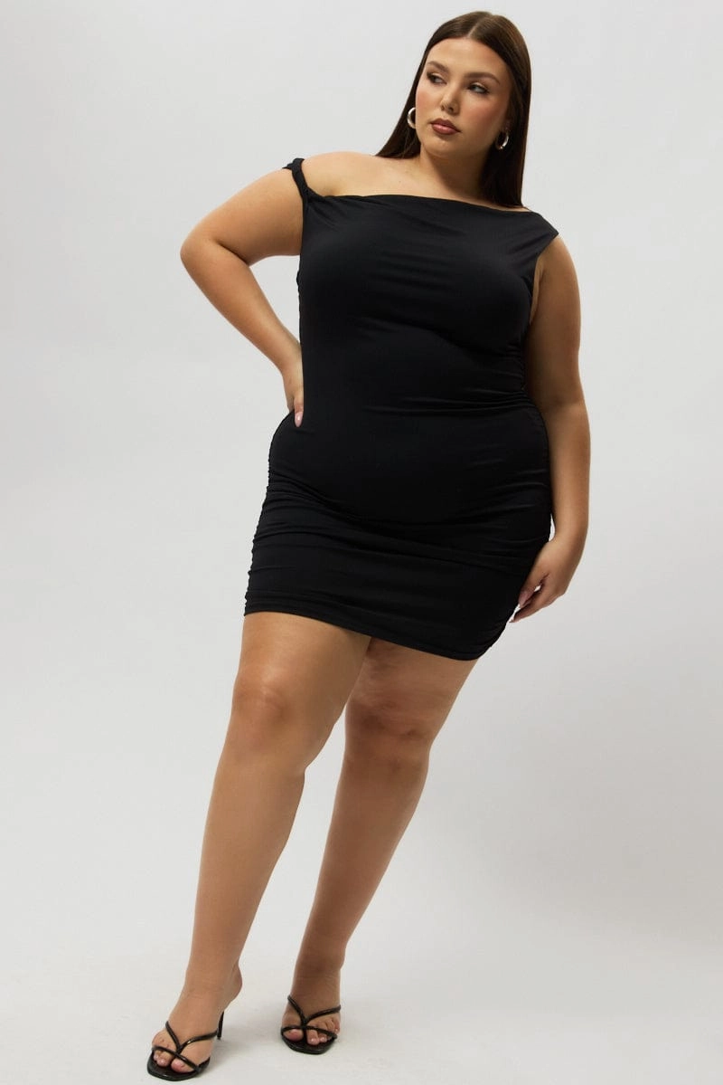 Black Off Shoulder Mini Bodycon Minimal Motion Casual Motion