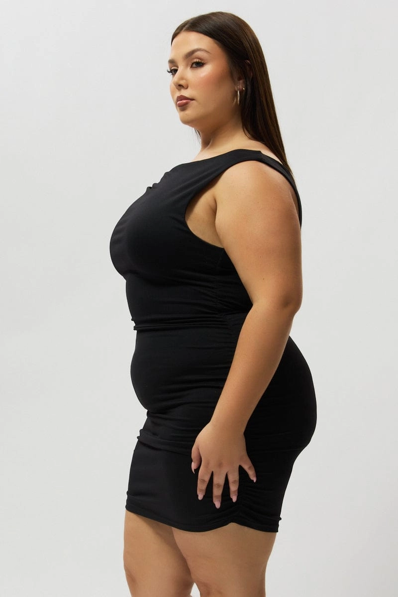 Minimalist Waist Black Off Shoulder Mini Bodycon