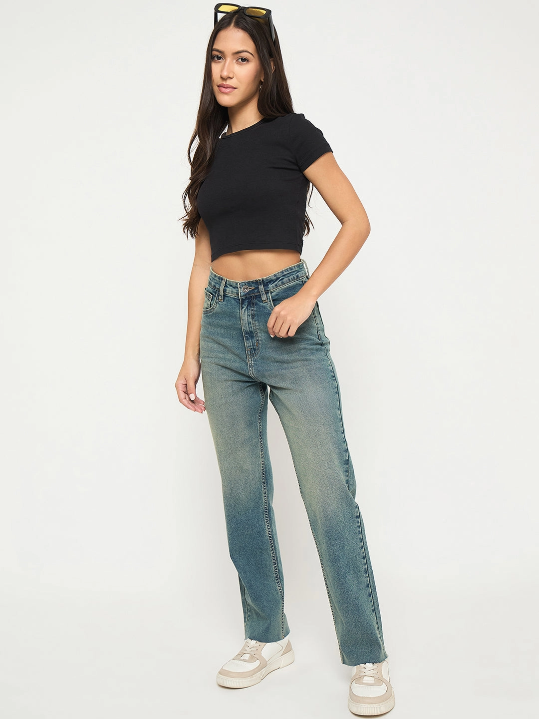 Trend Setter Vintage Lover True Fit Madame Whiskered Tinted Green Cotton Blend Jeans