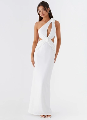 Lovesome Rosa Maxi Dress - White Lace-Sleeve Timeless Waistband Fit