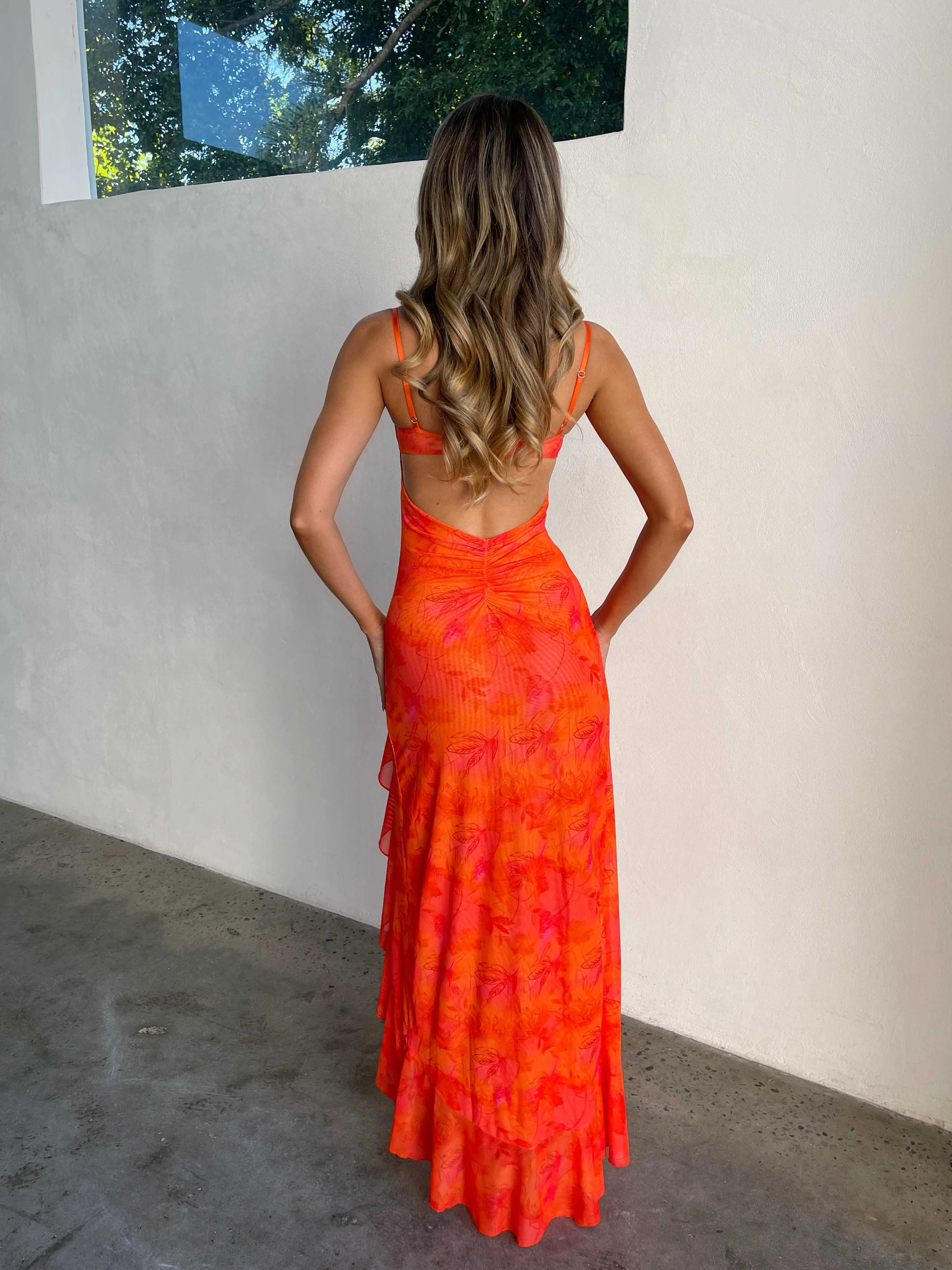 Elegant brunch outfit BEATRIX MAXI DRESS ORANGE
