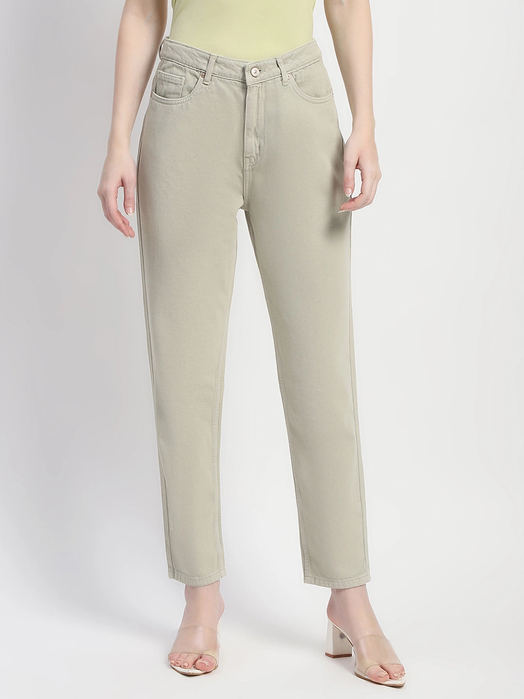 Madame Straight Fit Cotton Mint Denim Garment Dyed Texture Shape Retention