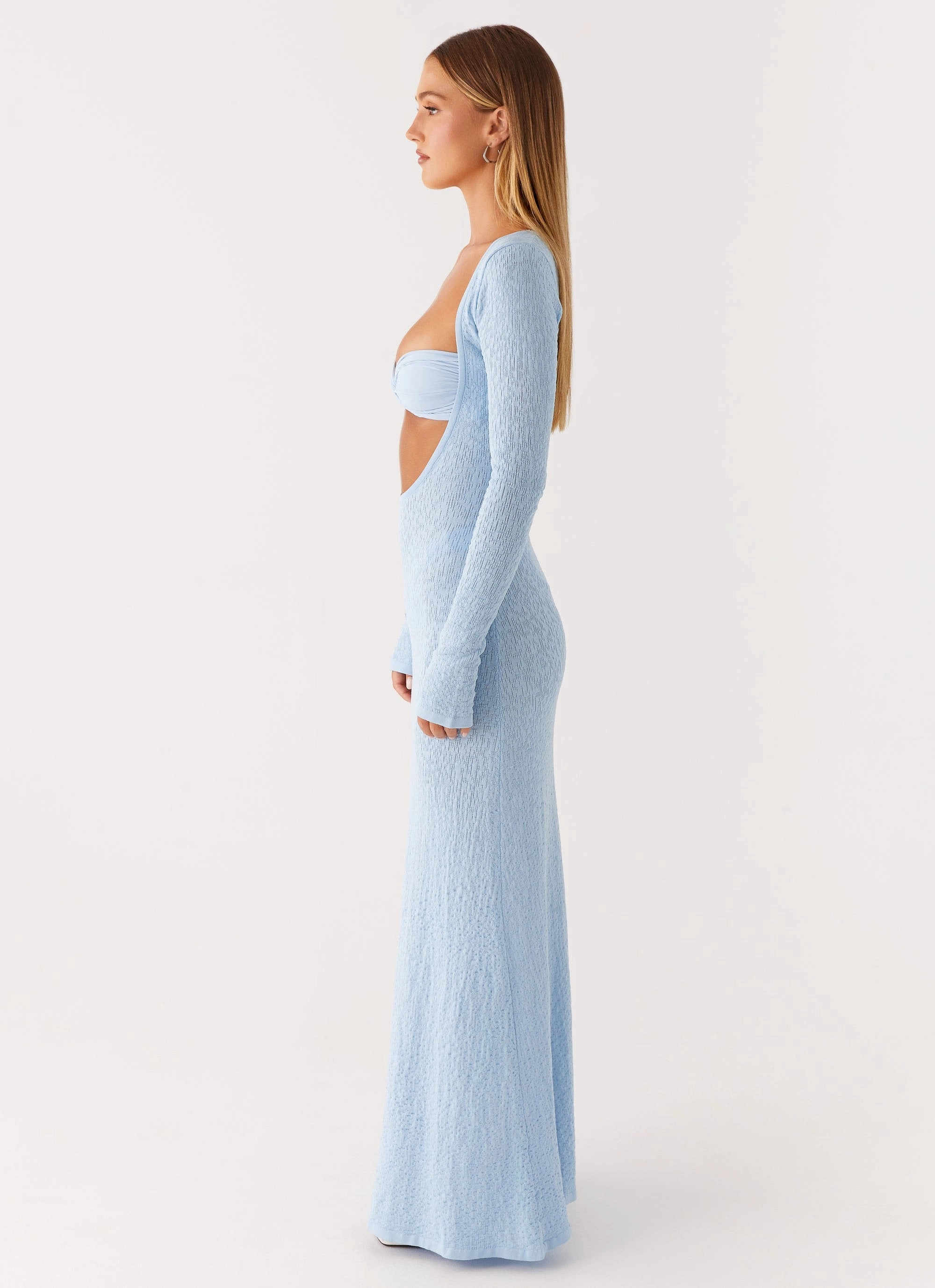 Carnation Long Sleeve Knit Maxi Dress - Blue Timeless elegance Rose Flush