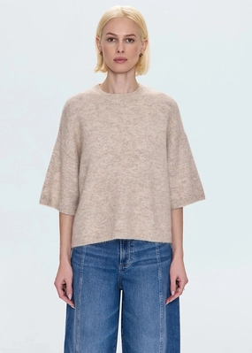 Shiloh Short Sleeve Crewneck Sweater - Oatmeal Temperature Regulating Fabric Turtleneck