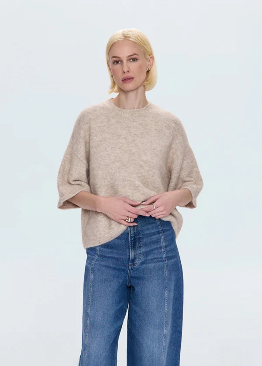 Cozy and Versatile Soft Lining Shiloh Short Sleeve Crewneck Sweater - Oatmeal