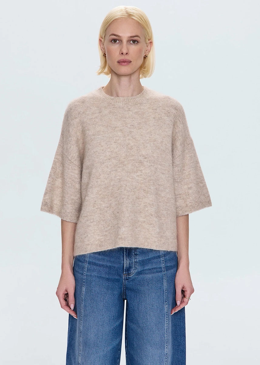 Shiloh Short Sleeve Crewneck Sweater - Oatmeal Temperature Regulating Fabric Turtleneck